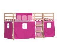 vidaXL Bunk Bed with Curtains, Bed Frame for Children's Bedroom, Kids Twin Sleeper, Loft Bed, Modern Style, Pink 90x200 cm Solid Wood Pine