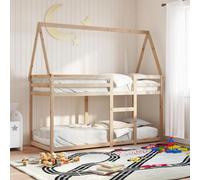 Bunk Bed Solid Pine Wood Brown Roof 90x190 cm Kids Bed Cabin Style Play Roof Fun