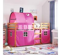 Bunk Bed with Curtains Kids Twin Sleeper Pink 75x190 cm Solid Wood Pine vidaXL