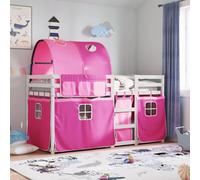 Bunk Bed Solid Pine Wood White & Pink 90x200 cm Kids Curtain Loft With Ladder UK