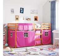 vidaXL Bunk Bed with Curtains Kids Twin Sleeper Pink 90x200 cm Solid Wood Pine