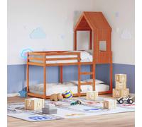 Bunk bed brown solid pine wood 90x200 cm kids bunk with roof guard rails for [EEK: A]