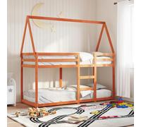 Bunk Bed Brown 90x200 cm Solid Pine Wood Roof Kids Cabin With Guard Rails XL [EEK: A]
