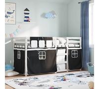 Bunk bed solid pine wood with white-black polyester curtains 80x200 cm for kids