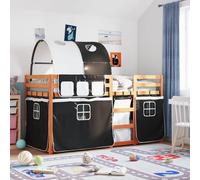 Bunk Bed Solid Pine Wood White & Black Polyester Curtains 90x190 cm with Ladder