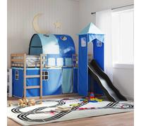 vidaXL Bunk Bed without Mattress with Slide and Curtains Blue 90x190 cm Single