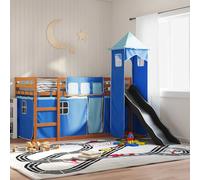 vidaXL Bunk Bed without Mattress with Slide and Curtains Blue 90x200 cm