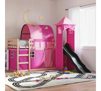 vidaXL Bunk Bed without Mattress with Slide and Curtains Pink 80x200 cm