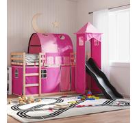 vidaXL Bunk Bed Without Mattress With Slide And Curtains Pink 90X190 cm Single, Pink