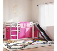 vidaXL Bunk Bed Without Mattress With Slide And Curtains Pink 90X190 cm Single, Pink