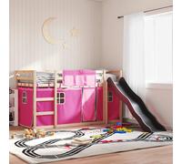 vidaXL Bunk Bed without Mattress with Slide and Curtains Pink 90x200 cm