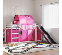 vidaXL Bunk Bed Without Mattress With Slide And Curtains Pink 90X200 cm, Pink