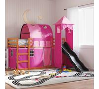vidaXL Bunk Bed without Mattress with Slide and Curtains Pink 90x200 cm