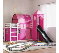 vidaXL Bunk Bed without Mattress with Slide and Curtains Pink 90x200 cm