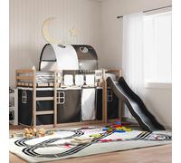 Bunk Bed with Slide Solid Pine Wood White & Black Curtains 80x200 cm KidsPlayXL