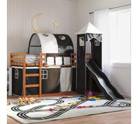 (brown and black, 90 x 200 cm) vidaXL Bunk Bed with Slide and Curtains Twin Sleeper