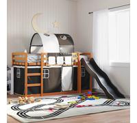 Bunk Bed with Slide and Curtains Bed Frame Kids Twin Sleeper Loft Bed vidaXL