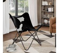 Vidaxl Butterfly Chair Black And White Real Cowhide Leather Butterfly Chairs
