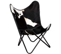 Vidaxl Butterfly Chair Black And White Real Cowhide Leather Butterfly Chairs