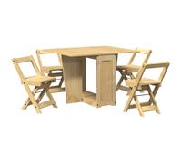 vidaXL Butterfly Dining Set 5 Piece Foldable Table & Chairs - Pinewood Extendable Drop-Leaf Table for Kitchen/Dining Area