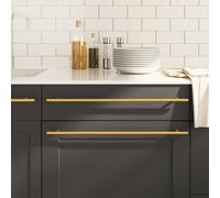 vidaXL Stainless Steel Cabinet Handles Set - 5 Pcs Durable T-Shaped, Modern Design in Gold Color Suitable for Various Furniture - Includes Cuttable Bamboo Screws