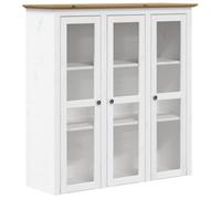 vidaXL Cabinet, Kitchen Storage Cabinet with Glass Doors, Sideboard for Living Room, Highboard, Modern Style, BODO White and Brown Solid Wood Pine