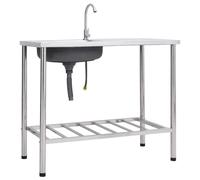 vidaXL Camping Sink Single Basin with Tap Stainless Steel Garden Garage Sink