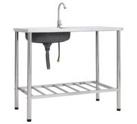 vidaXL Camping Sink Single Basin with Tap Stainless Steel Garden Garage Sink