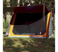 vidaXL 2-Person Camping Tent in Grey/Orange - Waterproof, Dual-Door with Sun Canopy, E-port, Easy Setup, 185T Polyester PU-Coated