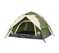 vidaXL Camping Tent Dome - 3-Person, Waterproof Green Shelter with Quick Release Setup, Detachable Rainfly & Mesh for Ventilation, Easy Electrical Cord Access