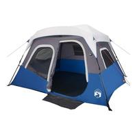 vidaXL Camping Tent with LED Light - Large Cabin Shape, Water-Resistant, Green, Spacious 344x282x212 cm, Mesh Ventilation, E-port, 6-person