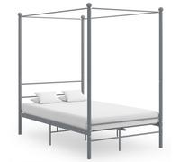 vidaXL Canopy Bed Frame Grey Metal 140x200 cm Bedroom Furniture Bed Base Set