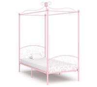 vidaXL Canopy Bed Frame Pink Metal 100x200cm Bedroom Single Beds Furniture