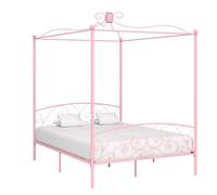 284490 Vidaxl Canopy Bed Frame Without Mattress Pink Metal 160X200 Cm