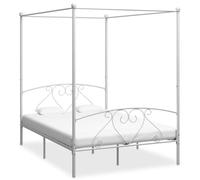 vidaXL Canopy Bed Frame White Metal 140x200cm Double Base Bedroom Furniture
