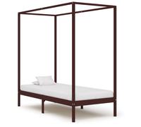 vidaXL Solid Pine Wood Canopy Bed Frame Dark Brown 90x200cm Bedroom Furniture