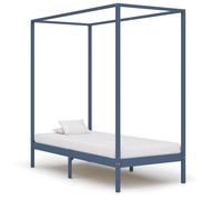 vidaXL Solid Pine Wood Canopy Bed Frame Grey 90x200cm Single Beds Furniture