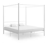 vidaXL Canopy Bed Frame Bed Base Bedstead White Metal 180x200 cm Super King
