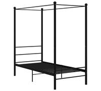 vidaXL Canopy Single Bed Frame - Sl lack Metal Design, Top Frame for Curtains, Comfortable Slatted Base, Assembly Required (Mattress Size:
