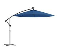 vidaXL Cantilever Umbrella with LED Lights and Steel Pole - 300 cm Azure Round Garden Parasol with UV Protective and Anti-Fade Polyester
