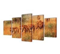 vidaXL Canvas Wall Print Set Lions 100x50cm Home Decor Picture Artwork Poster