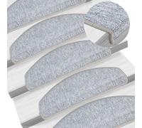 vidaXL - Carpet Stair Treads, Protective Non-Slip Mats, 15 pcs Set, 100% PP Tufted, Sound Dampening, Light Grey, 65x24x4 cm