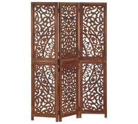 vidaXL Solid Mango Wood Hand Carved 3-Panel Room Divider Brown Privacy Screens