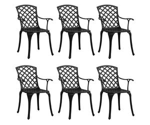 vidaXL Cast Aluminum Patio Chairs - 6 Pc Outdoor Dining Chairs Set in Black with High Backrest for Garden Patio Poolside Seating