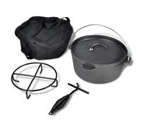 VidaXL Cast Iron Dutch Oven - 4.2L Capacity with Accessories, Perfect for Casseroles, Stews, Roasts, Durable and Portable with Carrying Bag - Black