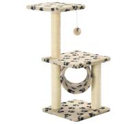 ** vidaXL Cat Tree - 65 cm Beige Sisal Scratching Posts with Platforms, Hanging Toy, Perch, and Cozy Plush Surface - Kitty Play Centre