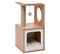 vidaXL Cat Tree - MDF Wood, Veneer, Jute, and Faux Fur Cat Tower - With Sisal Scratching Posts, Dangling Ball, Perch, and Cozy House - Easy to Clean, Washable Cushion, Removable Sisal Mat - Brown ...