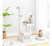 'VidaXL Solid Pine Wood Cat Tree with Multiple Platforms - White, 45.5x49x103 cm - Easy Assembly, Super Durable & Stable.