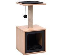 vidaXL Cat Tree with Sisal Scratching Mat, Dangling Ball, Perch and Cozy House - Brown and Black, Wood, MDF and Veneer Construction