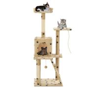 vidaXL Cat Tree with Sisal Scratching Posts 120cm Beige Paw Prints Play Tower
